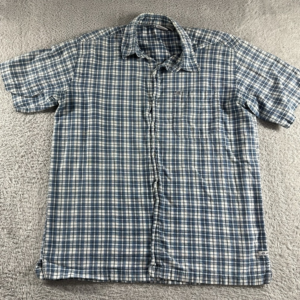 VINTAGE Anchor Blue‎ Shirt Mens Large Cotton Blue Plaid Button Up Short Sleeve